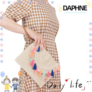 Daphne กระเป๋าสะพายไหล่ กระเป๋าถือ ฟางสาน ประดับพู่ ขนาดใหญ่ จุของได้เยอะ เหมาะกับเดินชายหาด แฟชั่นเรียบง่าย สําหรับสตรี