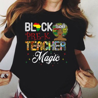 เสื้อยืด พิมพ์ลายกราฟิก Prek Teacher Magic 90S สไตล์ฮาราจูกุ สีดํา