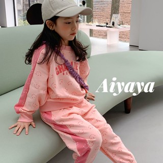 Aiyaya ชุดเซ็ทเด็ก ชุดฤดูใบไม้ร่วงของเด็กผู้หญิง สไตล์เกาหลี เสื้อสเวตเตอร์ลำลอง รูปแบบใบหน้ายิ้ม ชุด2ชิ้น （748）