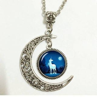 Unicorn Moon Pendant Silver Necklace Gift Clearance sale