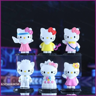 โมเดลฟิกเกอร์ Sanrio Hello Kitty สีชมพู ของเล่นสําหรับเด็ก 6 ชิ้น