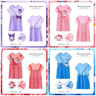 Spot second hair# summer girls pajamas childrens short-sleeved nightgown medium and large children girls printed nightgown thin cartoon Korean home wear 8cc