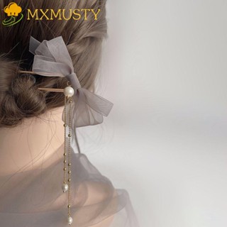 Mxmusty โบว์ติดผม โลหะผสม รูปตัว U ประดับไข่มุก สไตล์วินเทจ