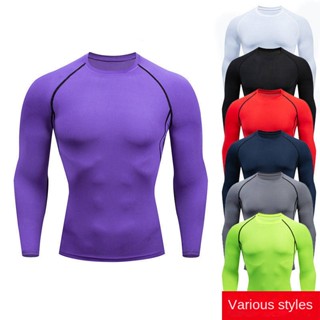 Workout Clothes Mens Long-Sleeved Sports Bottoming Quick-Drying Breathable Stretch Tights Swimsuit Corset Long-Sleeved Top Io9O