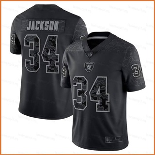 Fb NFL Las Vegas Raiders Jersey Bo Jackson Retired RFLCTV เสื้อยืดกีฬา พลัสไซซ์