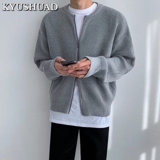 KYUSHUAD ใหม่เวอร์ชั่นเกาหลีอินเทรนด์หลวมซิปเสื้อกันหนาว preppy ถักคาร์ดิแกนผู้ชาย