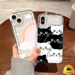 คู่เคสโทรศัพท์โปร่งใสสำหรับ Iphone 11 12 13 14 15 Pro Max XR X XS 7 6 8 Plus SE แมวดำและขาว รุ้ง อ่อนนุ่มกันกระแทกเปลือก