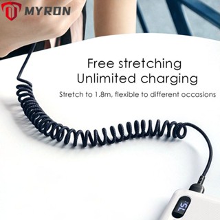 Myron สายเคเบิล USB ไฟแสดงสถานะ LED Type C ชาร์จเร็ว แบบสปริง