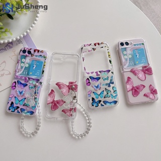 Jusheng เคสโทรศัพท์มือถือแฟชั่น ลายผีเสื้อ สีชมพู สําหรับ Samsung Z Flip5