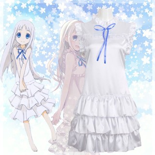 ชุดเดรสคอสเพลย์อะนิเมะ Anohana Honma Meiko แขนสั้น ลายดอกไม้ สีขาว สไตล์ญี่ปุ่น สําหรับผู้หญิง