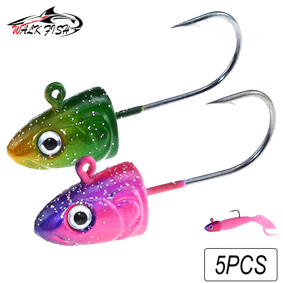 Walk Fish หัวตะขอตกปลา 3.5 กรัม 5 กรัม 7 กรัม 10 กรัม พร้อมตา 3D 5 ชิ้น ต่อล็อต
