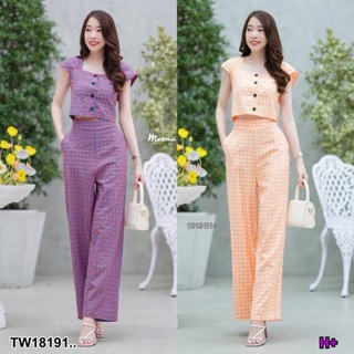ลดทั้งร้าน 💗พร้อมส่ง Set เสื้อครอปแขนย่นลายสก็อต + กางเกงลายสก็อตขายาว เสื้อผ้าผู้หญิง ชุดเดรส ทำงาน ขาว ดำ แดง กรม
