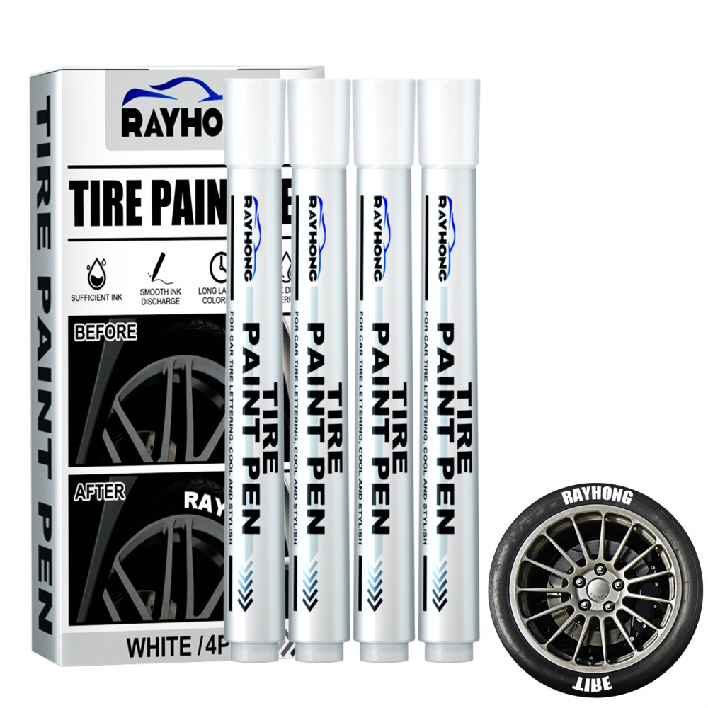 4PCS สีขาวยาง Marker ปากกาสีกันน้ําสี Markers สําหรับยางรถตัวอักษรยางภาพวาด Graffiti ปากกา Fast-drying & Fade-resistant