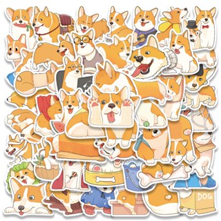 สติกเกอร์ PVC ลายการ์ตูนสุนัข Mr Corgi กันน้ํา 50 ชิ้น