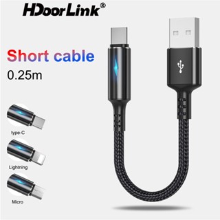 Hdoolink สายชาร์จ USB Type C แบบสั้น 25 ซม. พร้อมไฟแสดงสถานะ สําหรับ Huawei Android 2.4A