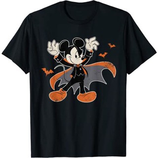 เสื้อยืดแขนสั้น ผ้าฝ้าย 100% พิมพ์ลาย Disney Mickey Mouse Spooky Dracula เหมาะกับเทศกาลฮาโลวีน แฟชั่นสําหรับเด็กผู้ชาย แ