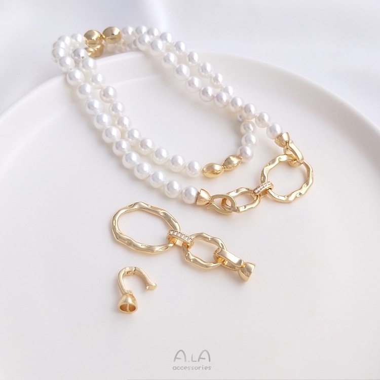 ❤️เครื่องประดับ DIY❤️หัวเข็มขัดชุบทอง 14K ฝังเพทาย ทรงกลมคู่ ประดับไข่มุก สําหรับทําเครื่องประดับ สร้อยคอ แหวน สร้อยข้อมือ DIY[หัวเข็มขัดเชื่อมต่อ/สร้อยข้อมือ/สร้อยคอ/กําไลข้อมือ]