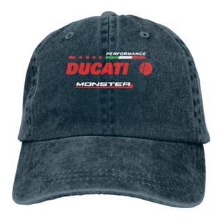 ใหม่ หมวกเบสบอล ผ้าฝ้าย 100% ผ้ายีน ลายโลโก้ Ducati Monster ปรับได้ สําหรับขี่รถจักรยานยนต์ เพาะกาย XQ