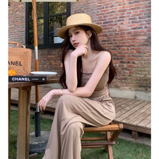 เสื้อท่อนบนลําลอง สีพื้น + กางเกงขากว้าง เอวสูง