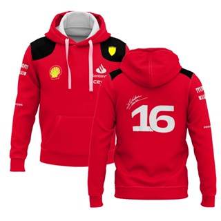 Scuderia Ferrari เสื้อแจ็กเก็ตกันหนาว มีฮู้ด มีซิป ลายทีมแข่งรถ Charles Leclerc 16 F1 เหมาะกับฤดูใบไม้ผลิ และฤดูใบไม้ร่วง สําหรับเด็กผู้ชาย ผู้หญิง 2023