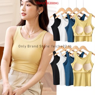 ( Ready Stock )เสื้อกล้ามสั้น พร้อมแผ่นรองหน้าอก เสื้อครอปผู้หญิง สีขาว / สีดํา เสื้อครอปท็อป ไม่มีเสื้อชั้นใน คอกลม ตัวสั้น