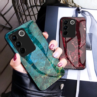 In Stock เคส VivoV27 VIVO V27e V27 Pro 5G Glass Hard Phone Case Marble Pattern Tempered Glass Shockproof Protective Phone Back Cover เคสโทรศัพท