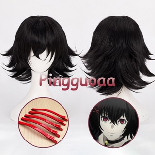 Bettercos Anime Tokyo Ghoul:re JUZO SUZUYA / REI Cosplay Wig Black Short Wigs with Red Hairpins Heat Resistant Synthetic Hair