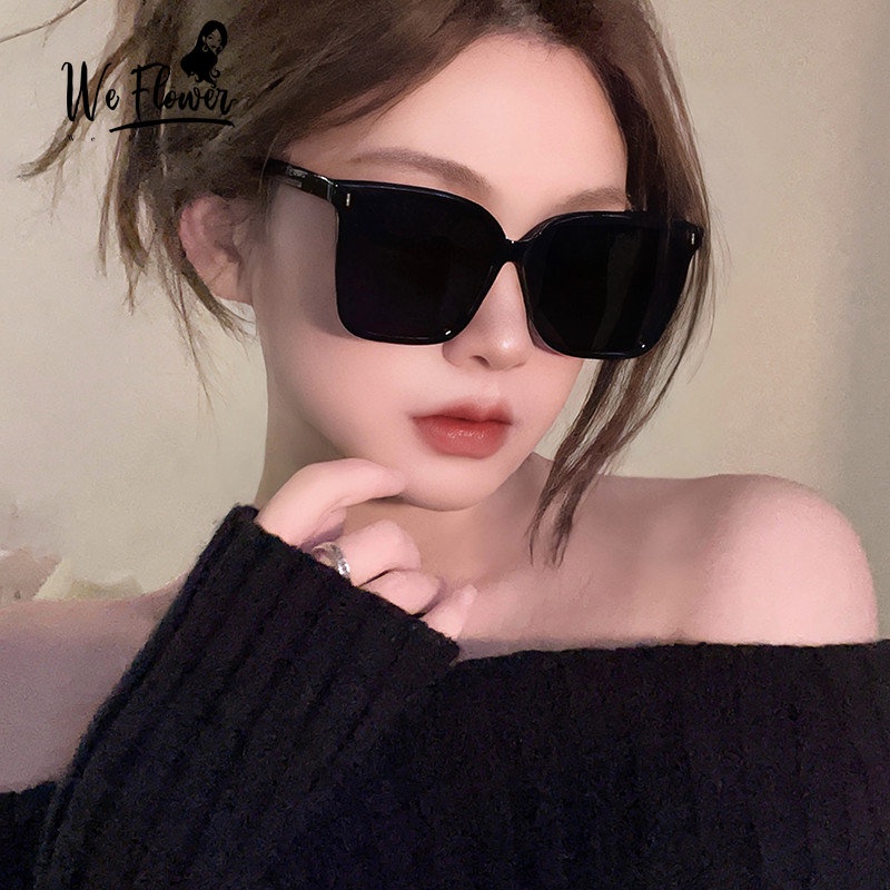 We Flower แว่นตากันแดด ป้องกัน UV400 ขนาดใหญ่ สีดํา เหมาะกับการขับขี่ กลางแจ้ง แฟชั่นสําหรับผู้ชาย และผู้หญิง