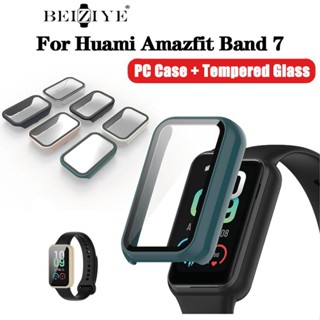 2in1 ฟิล์มกระจกนิรภัยกันรอยหน้าจอ แบบเต็มจอ ขอบแข็ง สําหรับ Huami Amazfit Band 7 band7