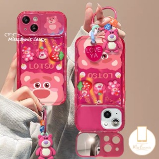 เคสโทรศัพท์มือถือแบบนิ่ม กันกระแทก ลายการ์ตูนหมีสตรอเบอร์รี่น่ารัก 3D พร้อมกระจกแต่งหน้า ของเล่น สําหรับ iPhone 11 Pro MAX 7Plus 14 12 13 Pro MAX 7 8 14 Plus XR 11 14 X XS MAX SE