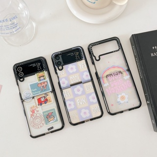 เคสโทรศัพท์มือถือแบบแข็ง ใส ลายดอกไม้ ตาราง หรูหรา สําหรับ Samsung Galaxy Z Flip 4 Flip3 5G Z Flip 3 Flip4