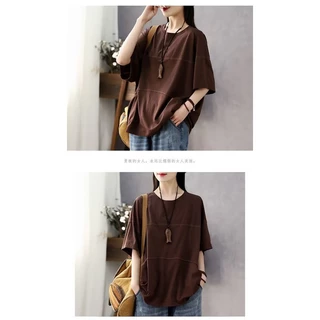 เสื้อยืดแขนสั้นลําลอง ทรงหลวม เข้ารูป แฟชั่นฤดูร้อน สไตล์เรโทร สําหรับผู้หญิง