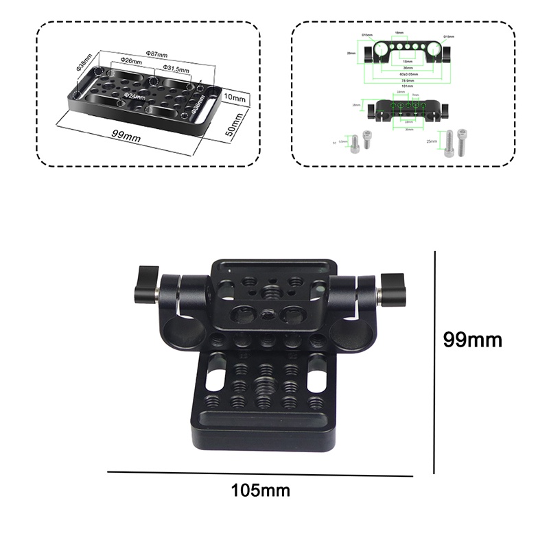 FEICHAO สําหรับ Canon 5D2 / 5D3 / 5D4 กล้องอลูมิเนียม Quick Release แผ่นชีส 1/4 3/8 รูเกลียวรองเท้าเย็น