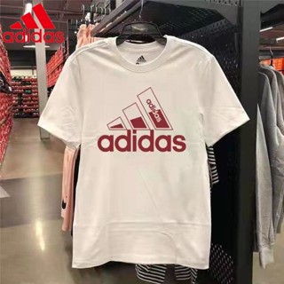 [S-5XL]Adidas เสื้อยืดแขนสั้นลําลอง ทรงหลวม พิมพ์ลายโลโก้ สําหรับผู้ชาย ของแท้ 100%