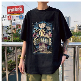 เสื้อยืดผ้าฝ้ายพิมพ์ลายราคาต่ำสุด!!เสื้อยืด พิมพ์ลาย S Coraline S Tim Burton Neil Gai Nightmare Before Goth Dark S สําหร