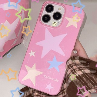 เคสโทรศัพท์มือถือแบบแข็ง ลายดาวสีชมพู สําหรับ iPhone 13 14 12promax 11 xsmax 8plus 7 8plus XR xsmax 12Pro 11 14p