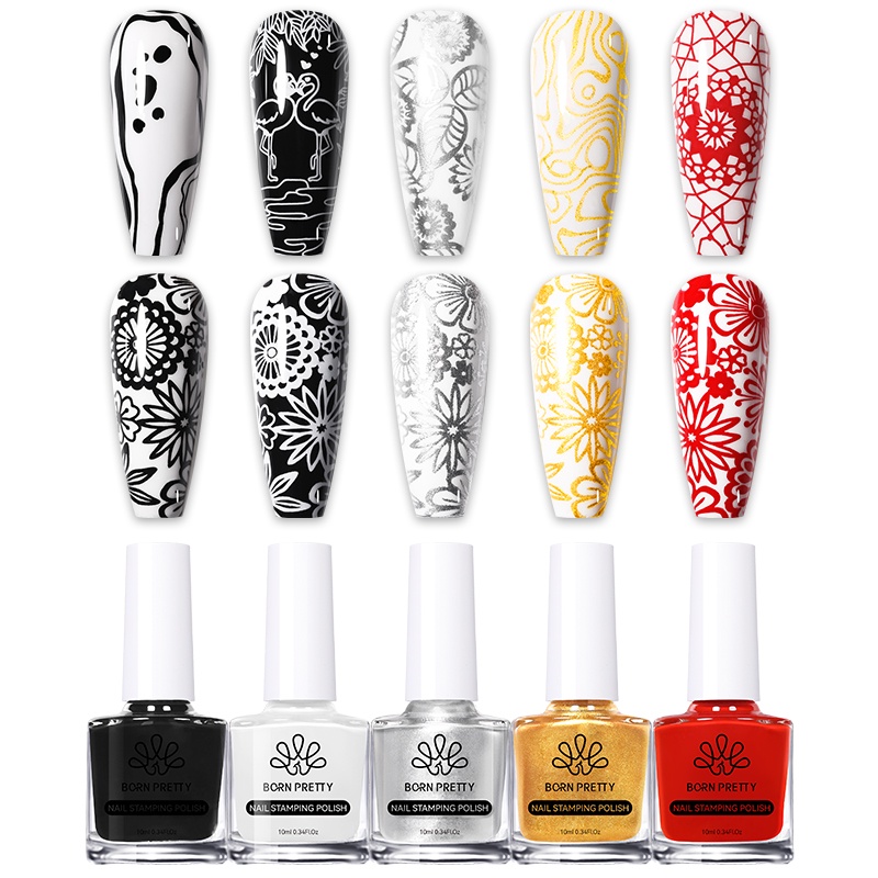 Ur SUGAR 10ml Stamping Nail Polish สีขาวสีดําทองเงินสีพิมพ์เล็บ