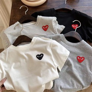 Childrens T -shirt Stripe ใหม่/แขนสั้น/คอกลมบริสุทธิ์