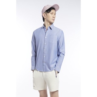 ESP เสื้อเชิ้ตแขนยาวแต่งกระเป๋า ผู้ชาย สีน้ำเงิน | Front Pocket Long Sleeve Shirt | 3685