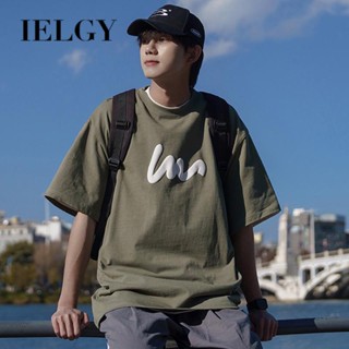 Ielgy เสื้อยืดแขนสั้นลําลอง ผ้าฝ้าย ทรงหลวม สไตล์เรียบง่าย สําหรับผู้ชาย