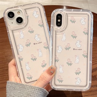 เคสโทรศัพท์มือถือ ซิลิโคนนิ่ม ใส กันกระแทก ลายกระต่าย และดอกทิวลิป สําหรับ iPhone 14 Pro Max 11 12 13 X Xs XR 7 8 Plus