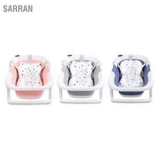  SARRAN อ่างอาบน้ำเด็กป้องกันการลื่นไถล Suspension Pad เครื่องวัดอุณหภูมิ Drain Hole อ่างอาบน้ำพับได้สำหรับทารก