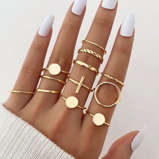 【Ready Stock】 12PCS Korean Fashion Earth Twist Circle Ring Finger Rings Set for Women Men Vintage Boho Silver Ring Jewelry