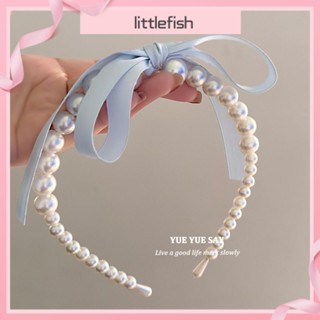 [littlefish] ที่คาดผม ประดับโบว์ ไข่มุก สีฟ้า ระดับไฮเอนด์ อุปกรณ์เสริม สําหรับเด็กผู้หญิง