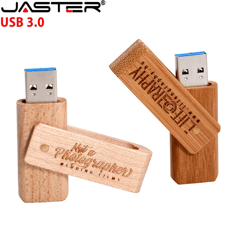 Jaster (ฟรีโลโก้ที่กําหนดเอง) แฟลชไดรฟ์ USB 3.0 128GB พร้อมกล่องไม้ 64GB 32GB 16GB 8GB สําหรับถ่ายภาพ งานแต่งงาน