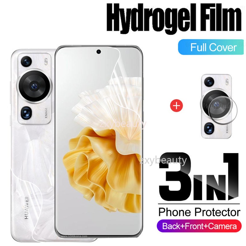 3in1 ฟิล์มไฮโดรเจลนิ่ม สําหรับ HUAWEI P60 Pro 5G 2023 ฟิล์มคาร์บอนไฟเบอร์ ด้านหลัง สําหรับ P60Pro P 