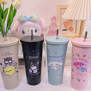 SANRIO แก้วน้ํา มีฉนวนกันความร้อน ลายการ์ตูน Hello Kittys Kuromi My Melody Cinnamonroll น่ารัก แบบพกพา 750 มล.