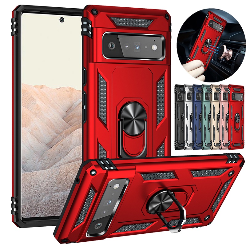 สําหรับ Google Pixel 6 / Pixel 6 Pro เกราะสําหรับงานหนักเกรดทหารเคสห่อหุ้มพร้อมขาตั้งแหวน