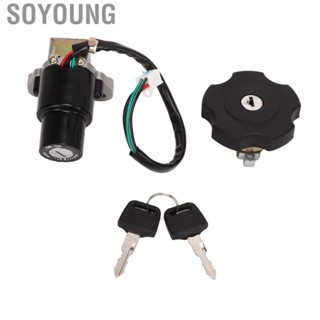 Soyoung Motorcycle Ignition Switch  Wear Proof Easy To Install Fuel Tank Cap Lock Kit with 2 Keys for Motorbike