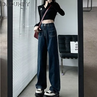 DaDuHey🎈 Womens Korean Style New Summer Retro Jeans Loose Straight High Waist Stitching Wide Leg Mop Pants